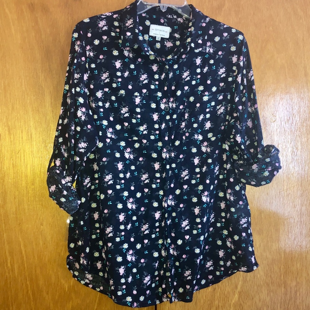 Navy Floral Button Up - Size Large